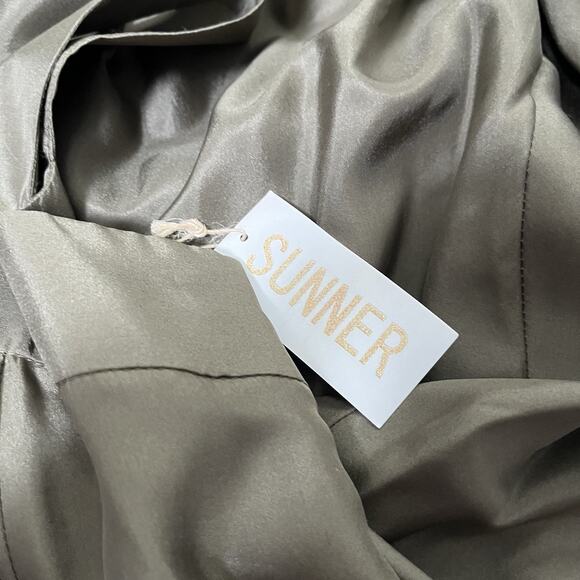 Sunner 100% Silk V Neck Boxy Mirco Mini Dress Size 2 Green Goblincore Fairy NWT - Picture 5 of 7